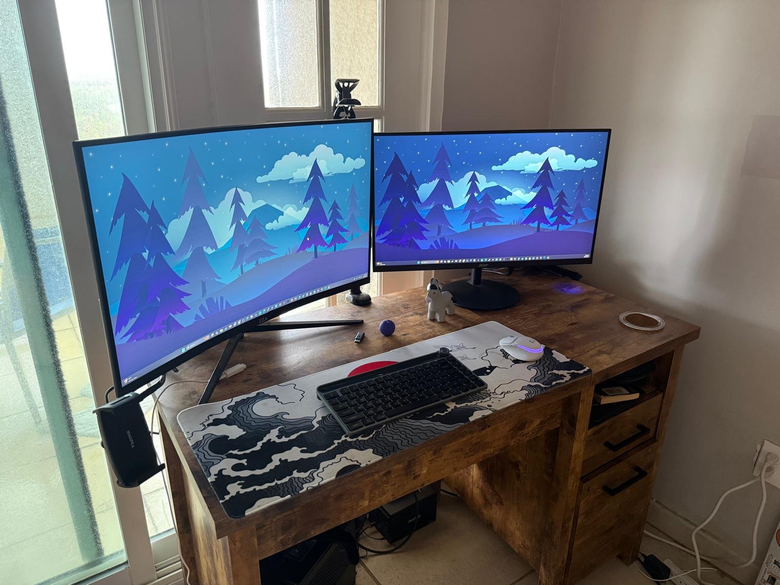 Wood desk with drawers and keyboard tray thumbnail